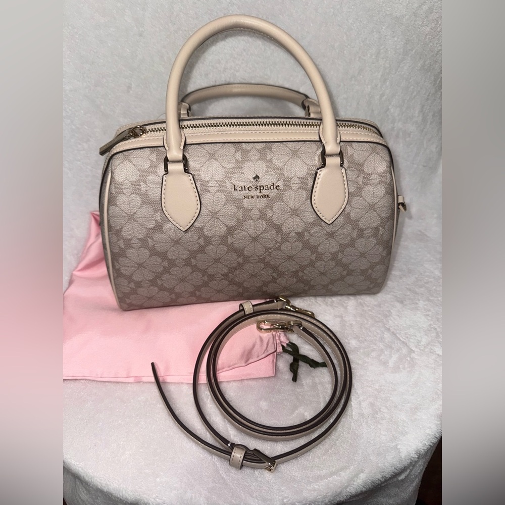 kate spade Cream Floral Satchel with Beige Trim - Picture 2 of 6